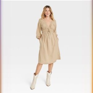 Universal Thread Beige 3/4 Puff Sleeve Dress